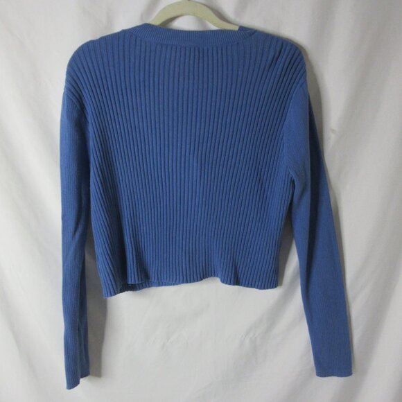 Cabi Slim Rib Cardigan Long Sleeve Blue Cropped #6173 Snap V Neck Size Large - Picture 7 of 9